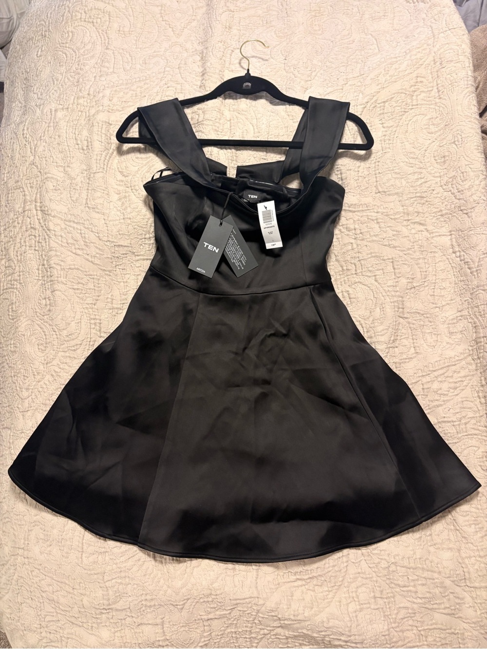 TEN By Babaton - NWT Black Fit-and-Flare Satin Dress - Picture 2 of 5